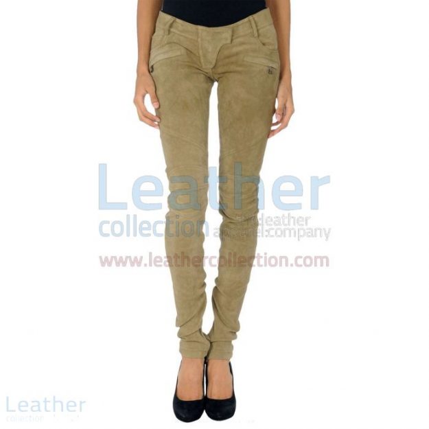 Shop Online Beige Leather Suede Pant Ladies