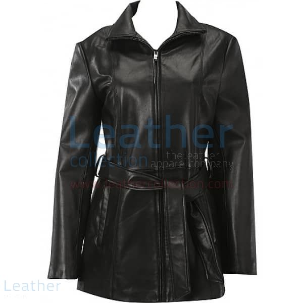 Offering Belted Front Zipper Leather Fashion Coat for SEK1,980.00 in S
