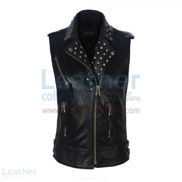 Purchase Biker Ladies Leather Studded Collar Vest for $350.00