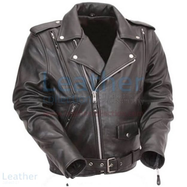 Pick up Now Black Leather Motorcycle Jacket with Exclusive Built-in Ba