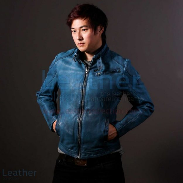 Offering Online Blue Jazz Leather Jacket for Mens for $720.00