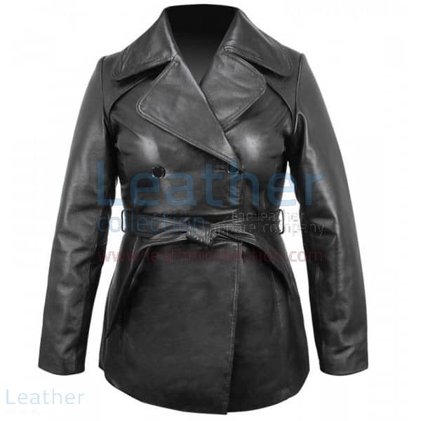 Get Online Ladies Leather Belted Pea Coat for CA$260.69 in Canada