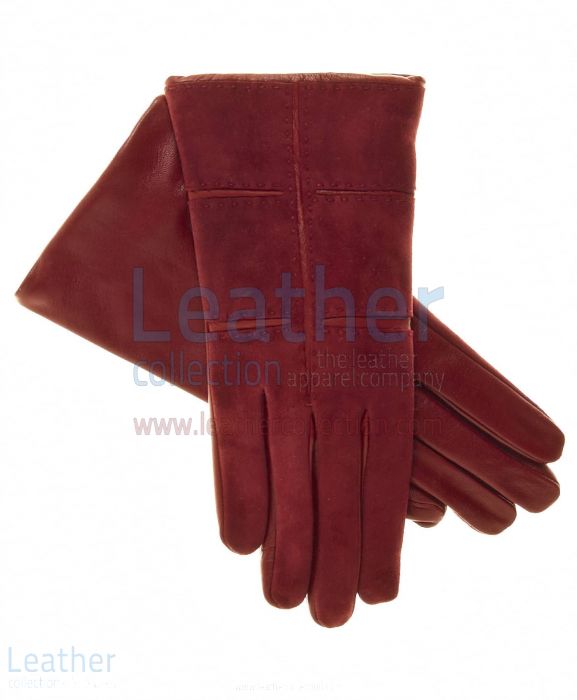 Customize Ladies Red Suede Gloves with Lambskin Palms and Inserts for