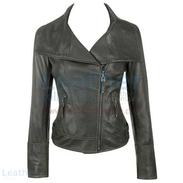 Grab Online Lamb Leather Asymmetrical Black Jacket for SEK2,323.20 in