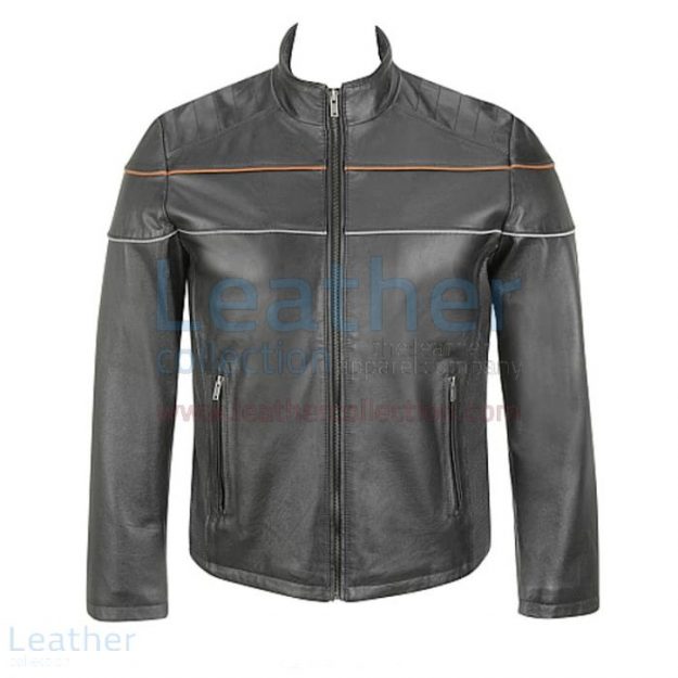 Shop Now Leather Moto Jacket with Piping on Chest for CA$275.10 in Can