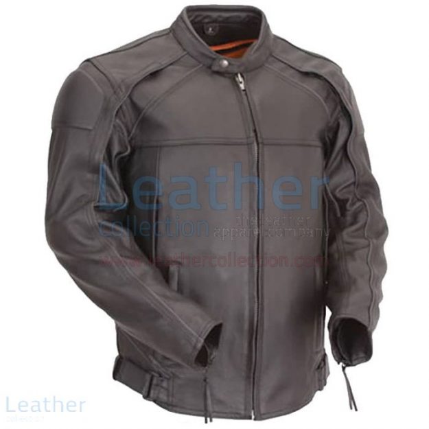Buy Leather Motorcycle Jacket with Reflective Piping for $229.00
