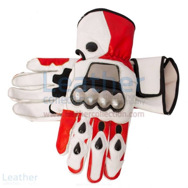 Order Red and White Motorcycle Leather Gloves for $225.00