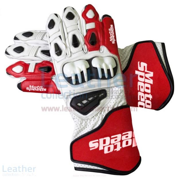 Offering Red & White Leather Moto Gloves for $250.00