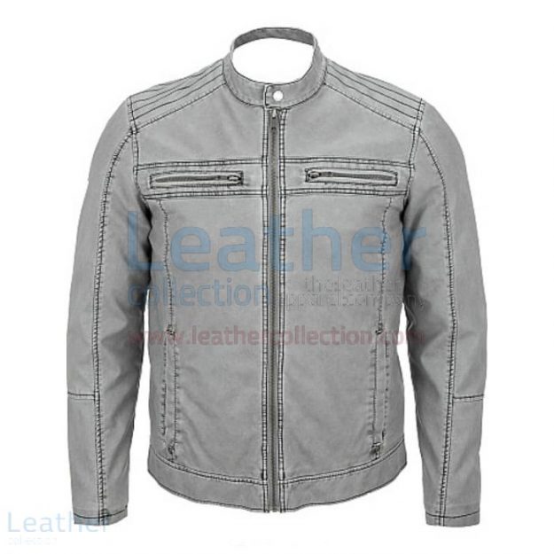 Customize Online Semi Moto Gray Leather Jacket for SEK1,751.20 in Swed