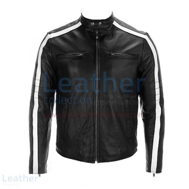 Get Semi Moto Leather Jacket With Stripes on Sleeves for CA$248.90 in