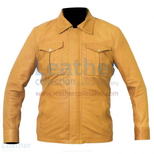 Shop Online Shirt Style Camel Color Leather Jacket for $350.00