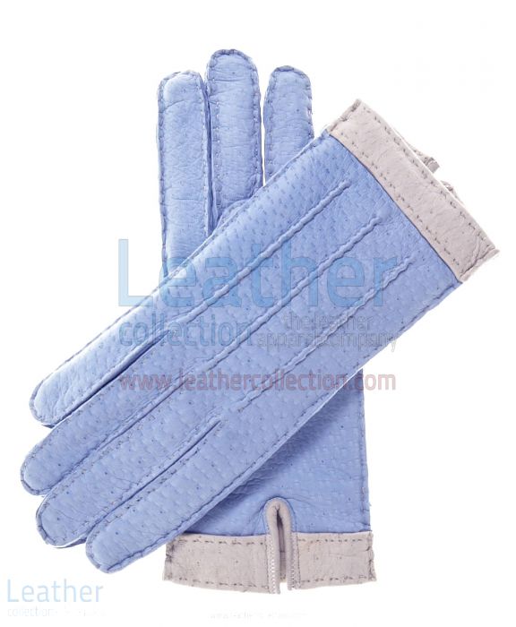 Customize Online Sky Blue Lambskin Gloves For Women with Wool Lining f