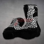 black and white motorcycle boot
