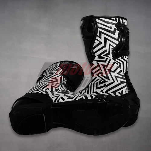 black and white motorcycle boot