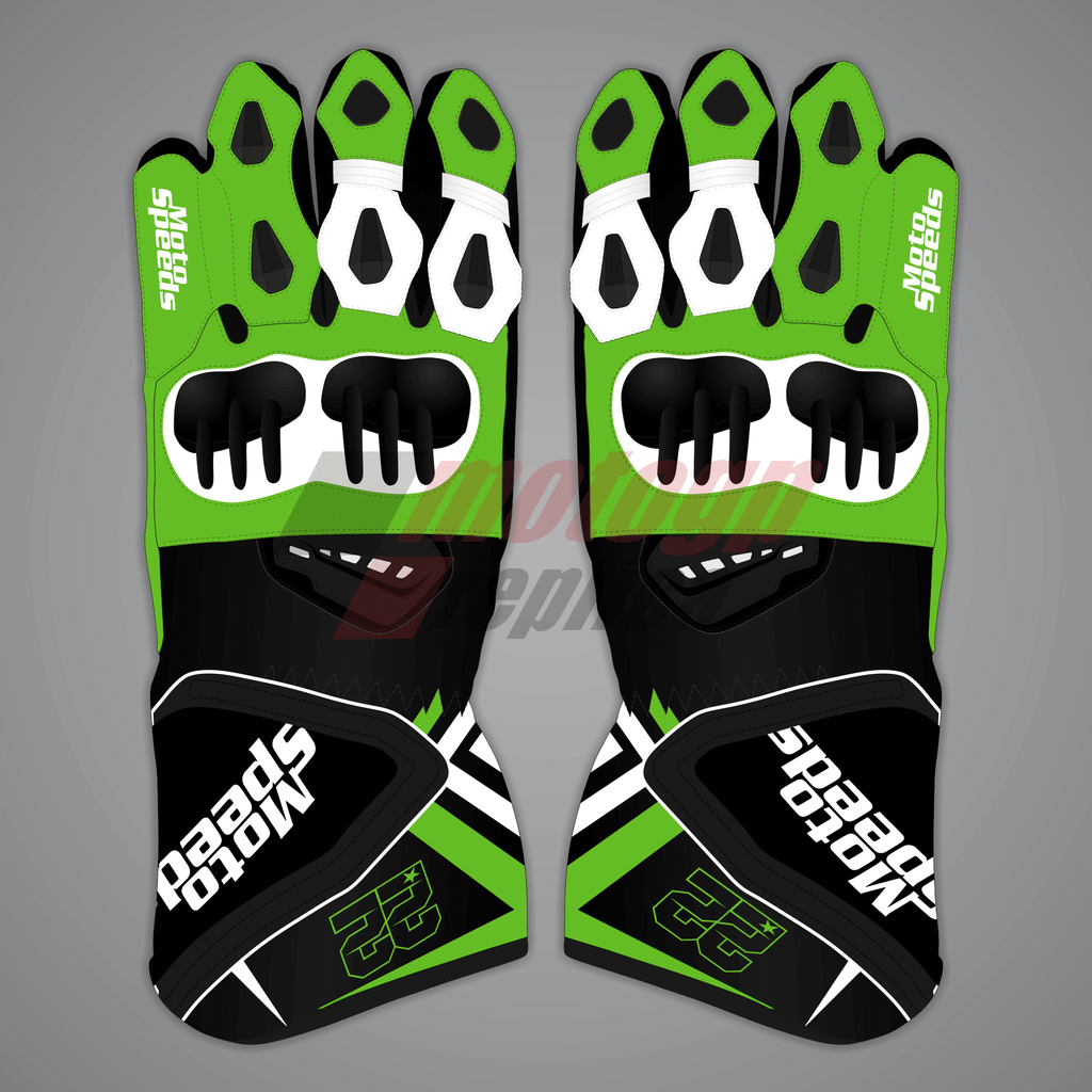 Alex Lowes Black and Green Motorcycle Gloves 2024