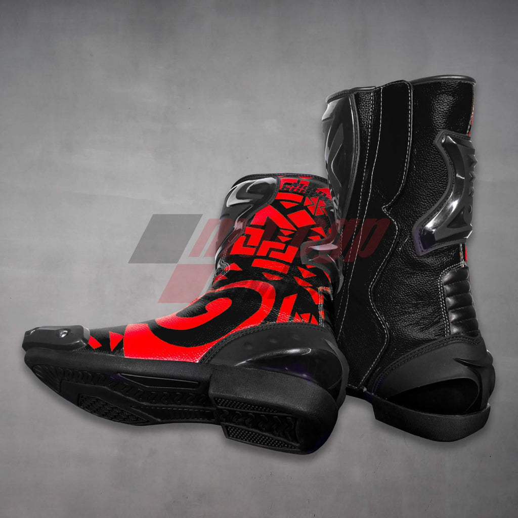 Black Red Moto Boots