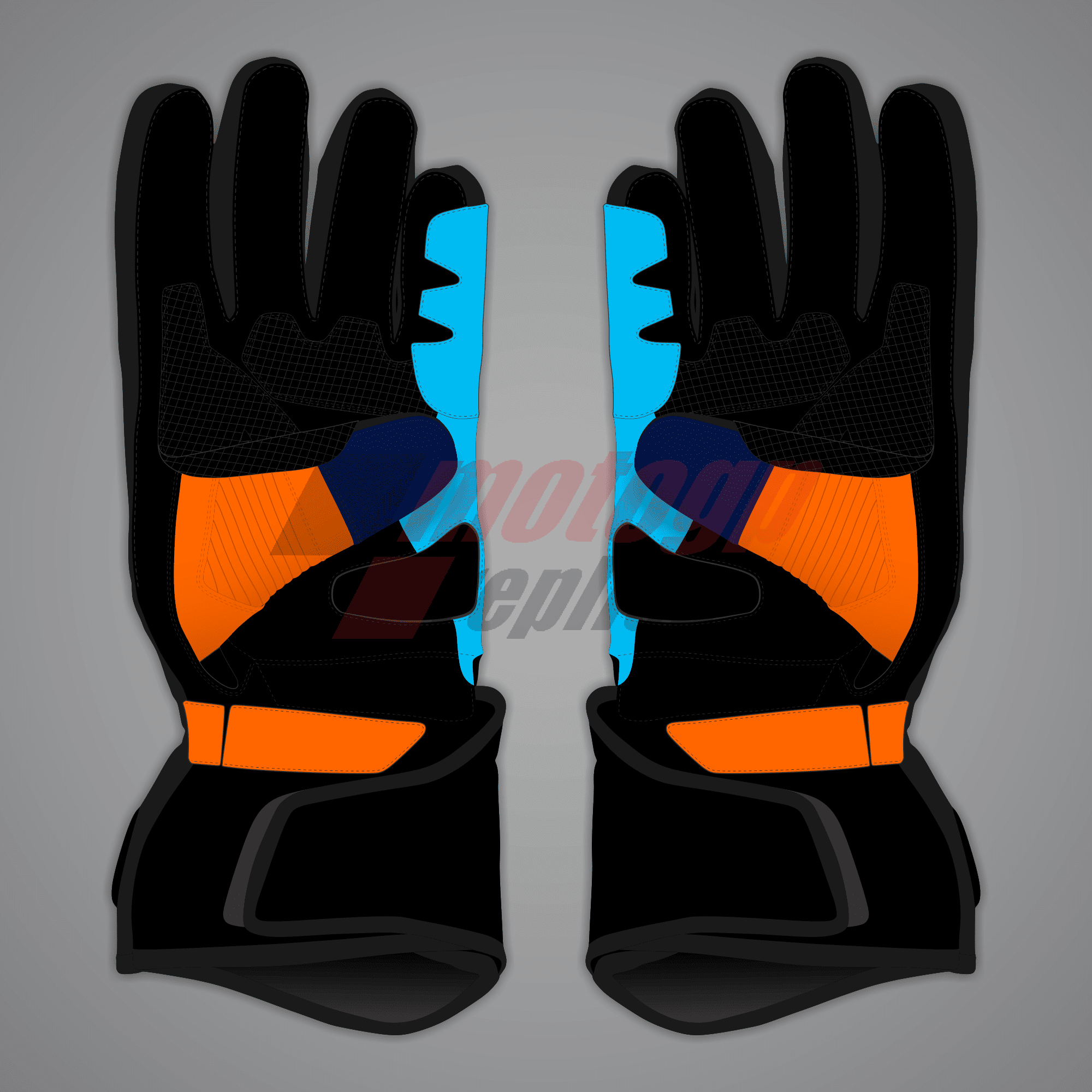Blue Biker Gloves