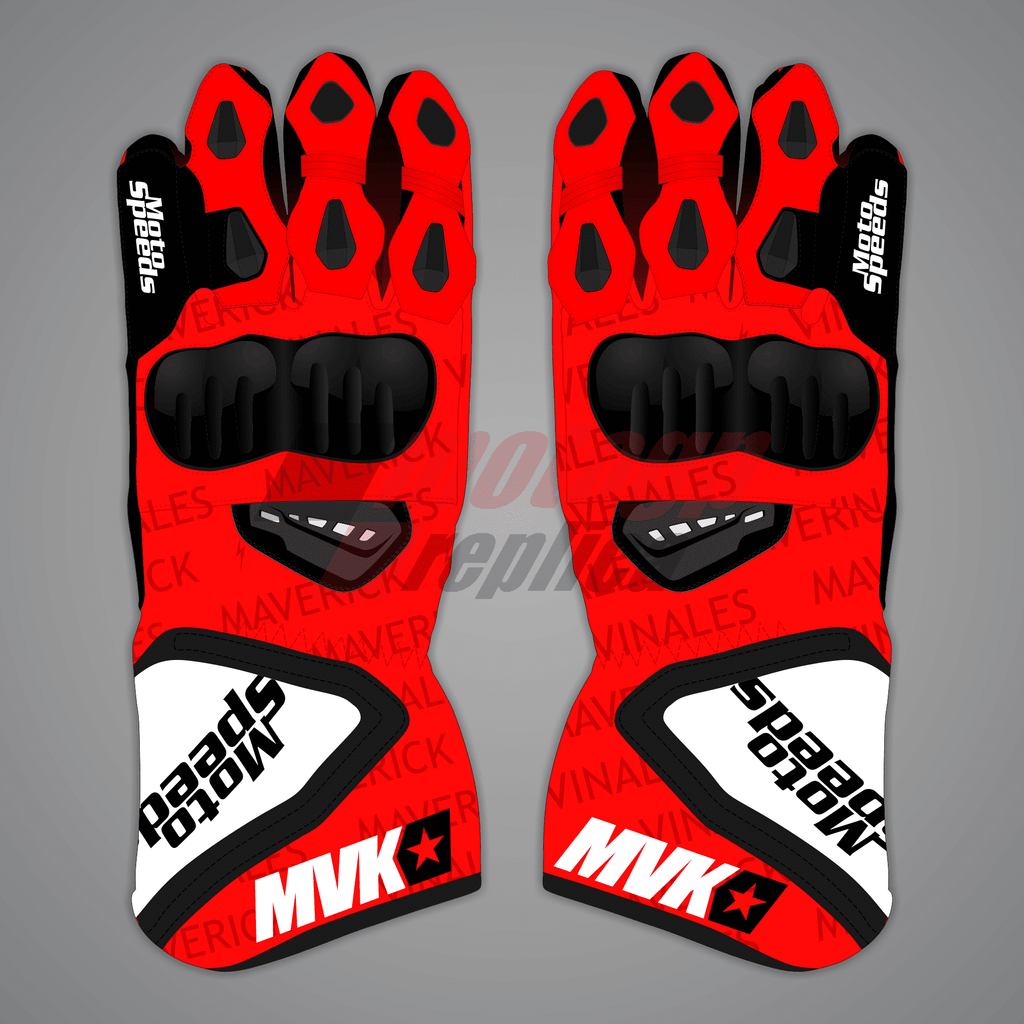 Maverick Vinales Black Red Motorcycle Gloves MotoGP 2024
