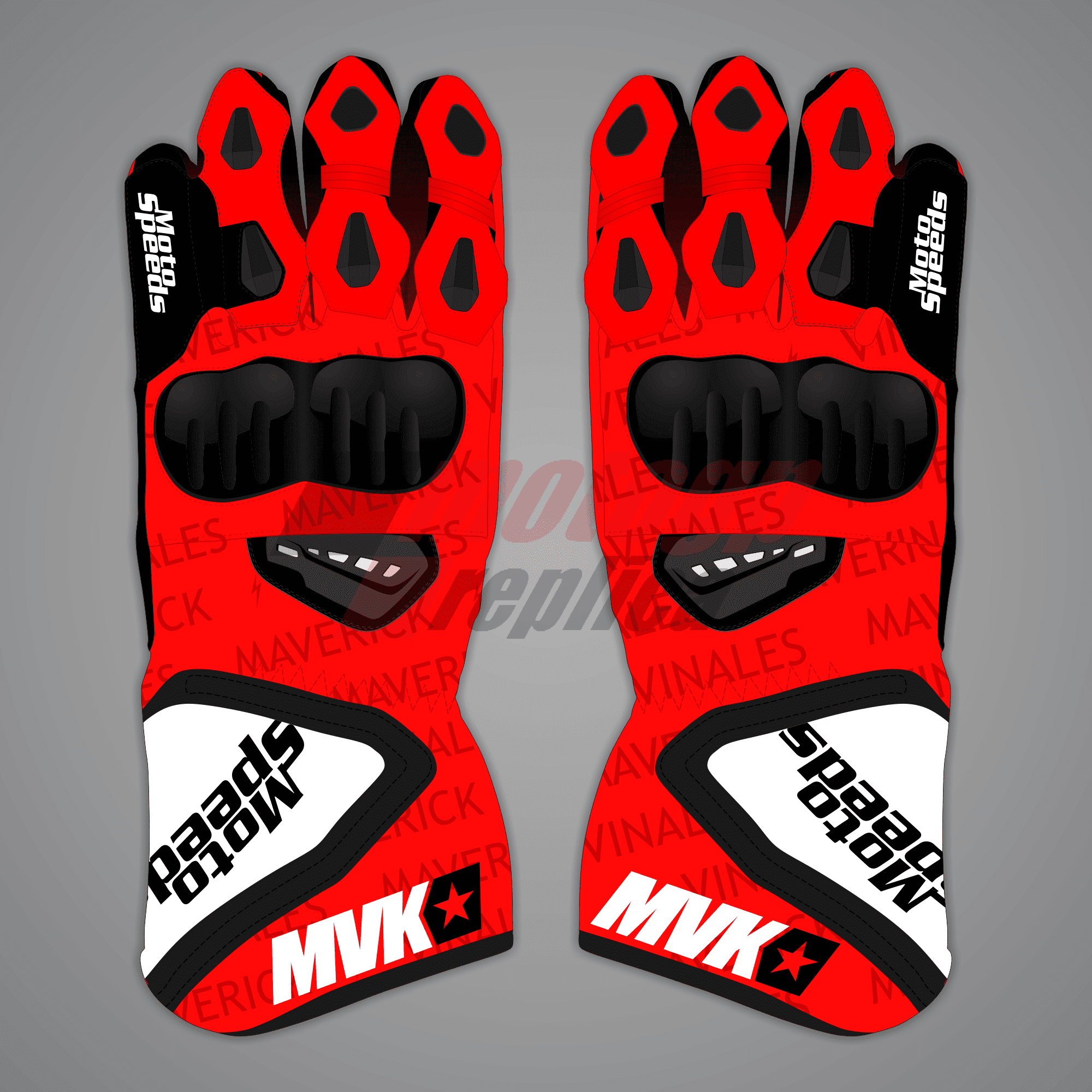 Maverick Vinales Black Red Motorcycle Gloves MotoGP 2024