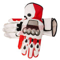 Red and White Leather Motorcycle Gloves