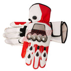 Red and White Leather Motorcycle Gloves