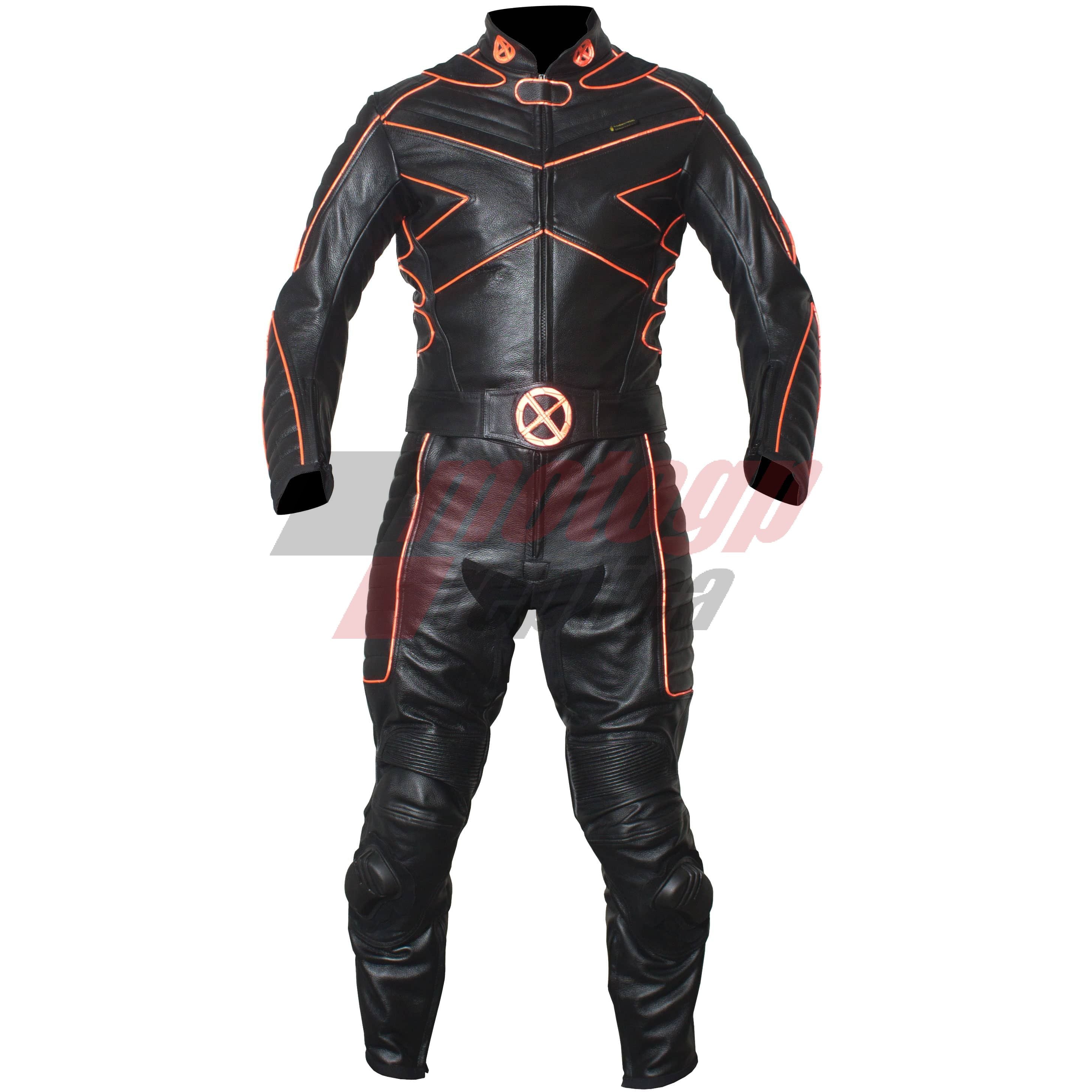 X-MEN Motorcycle Racing Leather Suit with Orange Piping