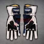 blue leather motorcycle gloves