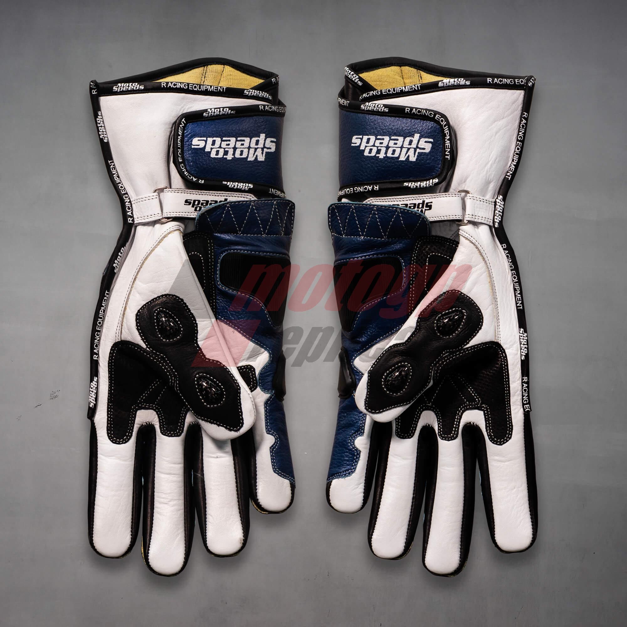 blue leather motorcycle gloves