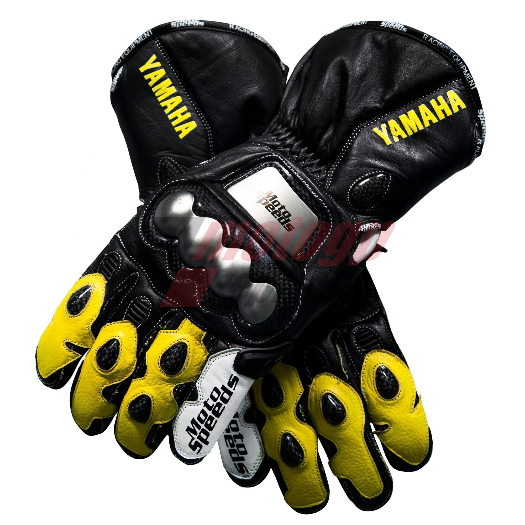 Yamaha Racing Leather Motorcycle Gloves Yellow